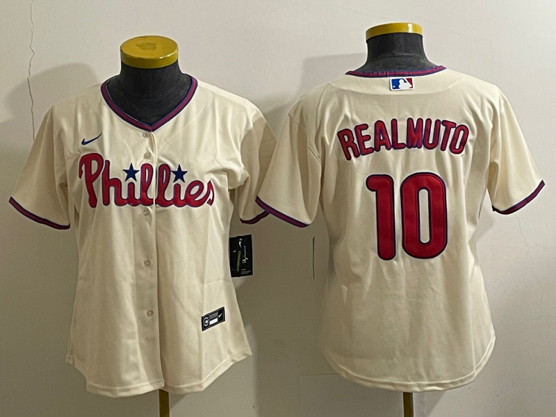 Women's Philadelphia Phillies #10 J.T. Realmuto Cream Cool Base Stitched Baseball Jersey(Run Small)